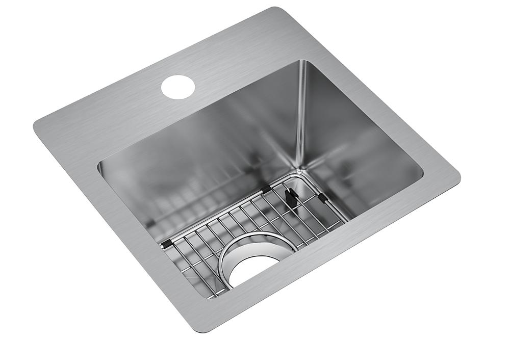 Elkay Crosstown 18 Gauge Stainless Steel 15" x 15" x 9" 1-Hole Single Bowl Dual Mount Bar Sink Kit ECTSR15159TBG1