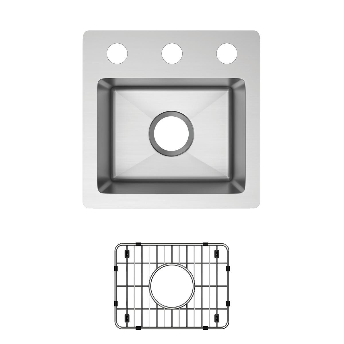 Elkay Crosstown 18 Gauge Stainless Steel 15" x 15" x 9" 3-Hole Single Bowl Dual Mount Bar Sink Kit ECTSR15159TBG3
