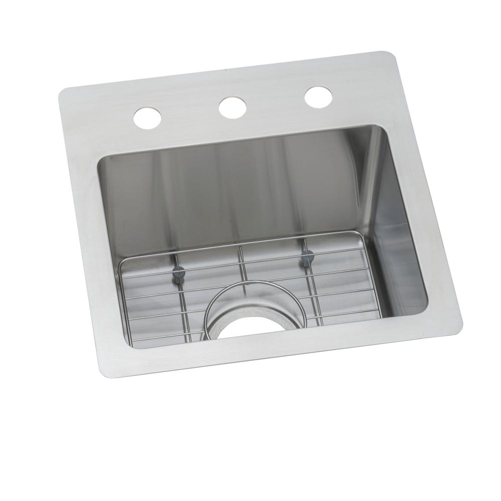 Elkay Crosstown 18 Gauge Stainless Steel 15" x 15" x 9" 3-Hole Single Bowl Dual Mount Bar Sink Kit ECTSR15159TBG3