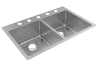 Elkay Crosstown 18 Gauge Stainless Steel 33" x 22" x 9" 5-Hole Equal Double Bowl Dual Mount Sink Kit ECTSR33229TBG5