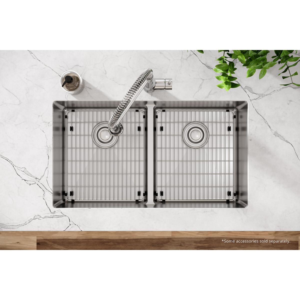 Elkay Crosstown 18 Gauge Stainless Steel 33" x 22" x 9" 1-Hole Equal Double Bowl Dual Mount Sink Kit with Aqua Divide ECTSRA33229TBG1