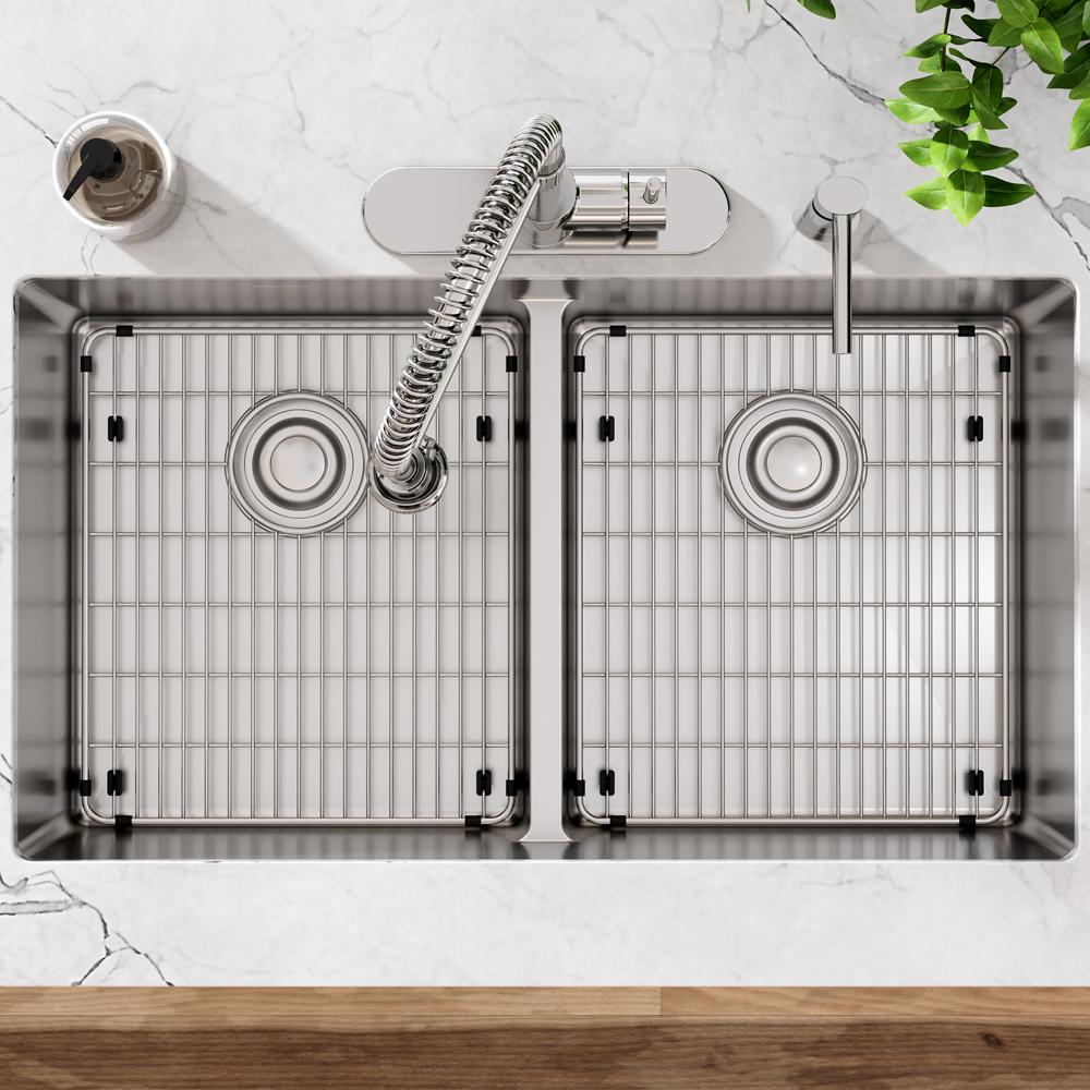 Elkay Crosstown 18 Gauge Stainless Steel 33" x 22" x 9" 4-Hole Equal Double Bowl Dual Mount Sink Kit with Aqua Divide ECTSRA33229TBG4