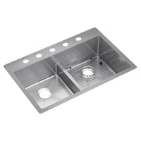 Elkay Crosstown 18 Gauge Stainless Steel 33" x 22" x 9" 5-Hole Equal Double Bowl Dual Mount Sink Kit with Aqua Divide ECTSRA33229TBG5