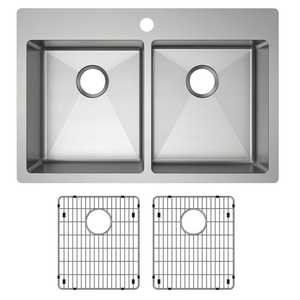 Elkay Crosstown 18 Gauge Stainless Steel 33" x 22" x 6" 1-Hole Equal Double Bowl Dual Mount ADA Sink Kit ECTSRAD33226TBG1