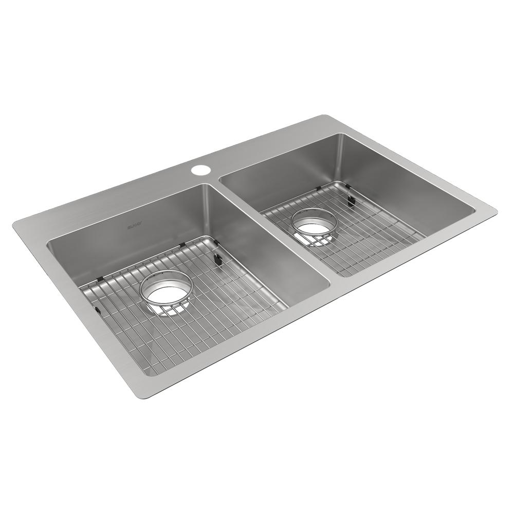 Elkay Crosstown 18 Gauge Stainless Steel 33" x 22" x 6" 1-Hole Equal Double Bowl Dual Mount ADA Sink Kit ECTSRAD33226TBG1