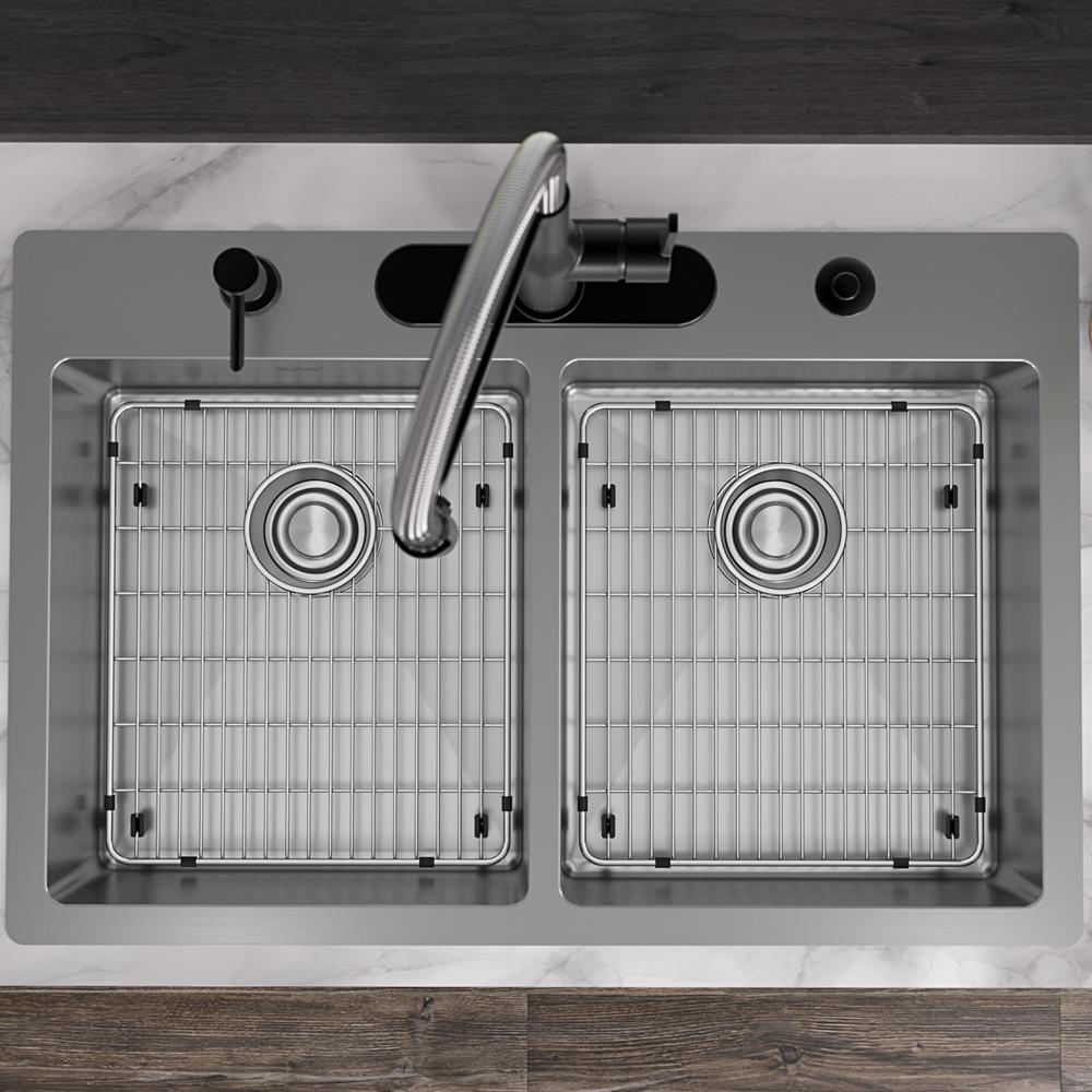 Elkay Crosstown 18 Gauge Stainless Steel 33" x 22" x 6" 5-Hole Equal Double Bowl Dual Mount ADA Sink Kit ECTSRAD33226TBG5