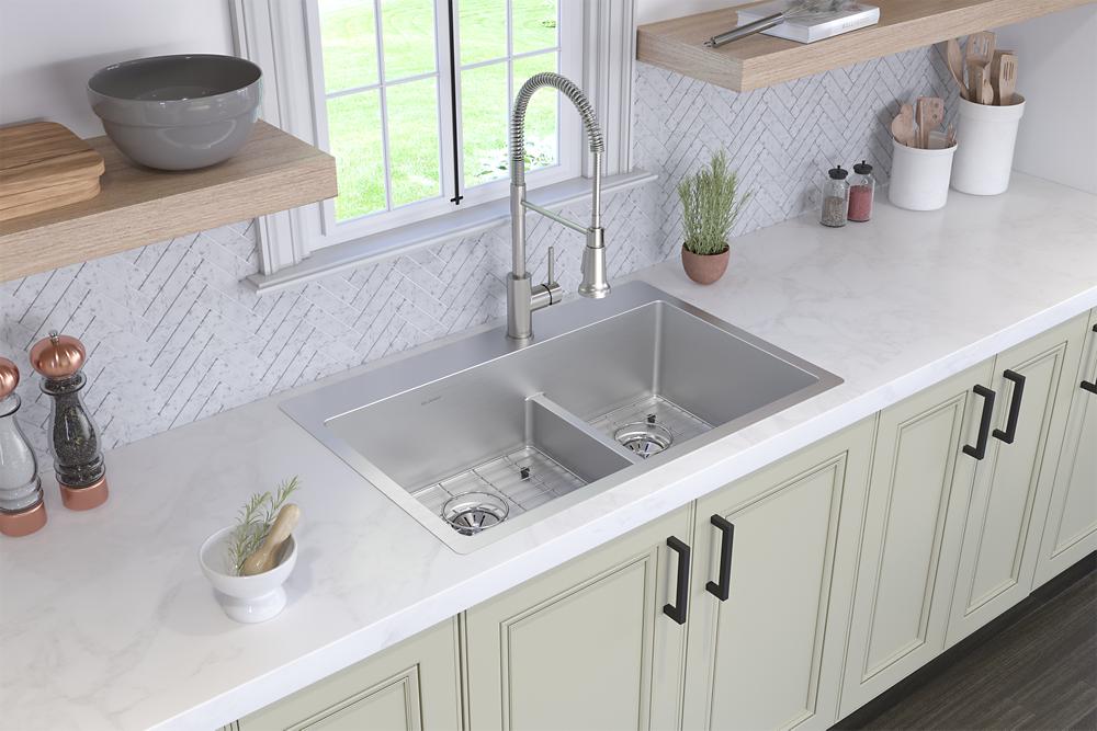 Elkay FERGUSON EXCLUSIVE 18 Gauge Stainless Steel 33" x 22" x 9" Double Bowl Dual Mount Kitchen Sink Kit Modified ECTSRAO33229BGX