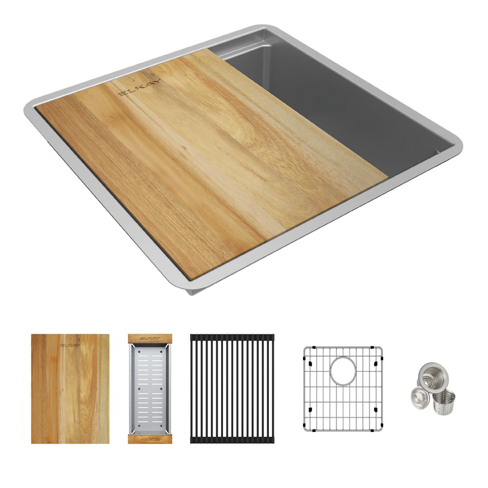 Elkay Crosstown 16 Gauge Workstation Stainless Steel 18-1/2" x 18-1/2" x 8-3/4" Single Bowl Undermount Sink Kit EFRU17169W