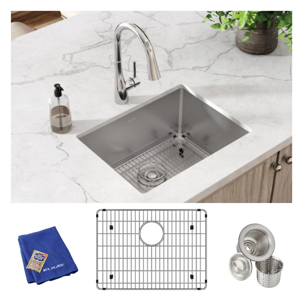 Elkay Crosstown 16 Gauge Stainless Steel 23-1/2" x 18-1/4" x 8" Single Bowl Undermount Sink Kit EFRU2115TC