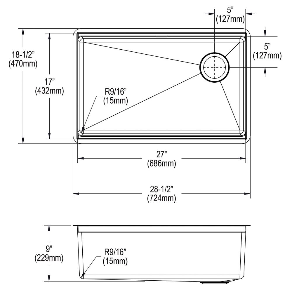 Elkay Crosstown 16 Gauge Workstation Stainless Steel 28-1/2" x 18-1/2" x 9" Single Bowl Undermount Sink Kit EFRU27169RW