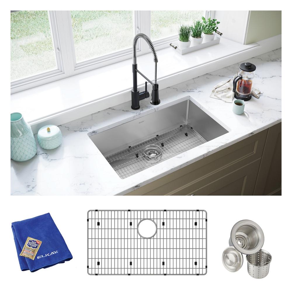 Elkay Crosstown 16 Gauge Stainless Steel 30-1/2" x 18-1/2" x 8" Single Bowl Undermount Sink Kit EFRU2816TC