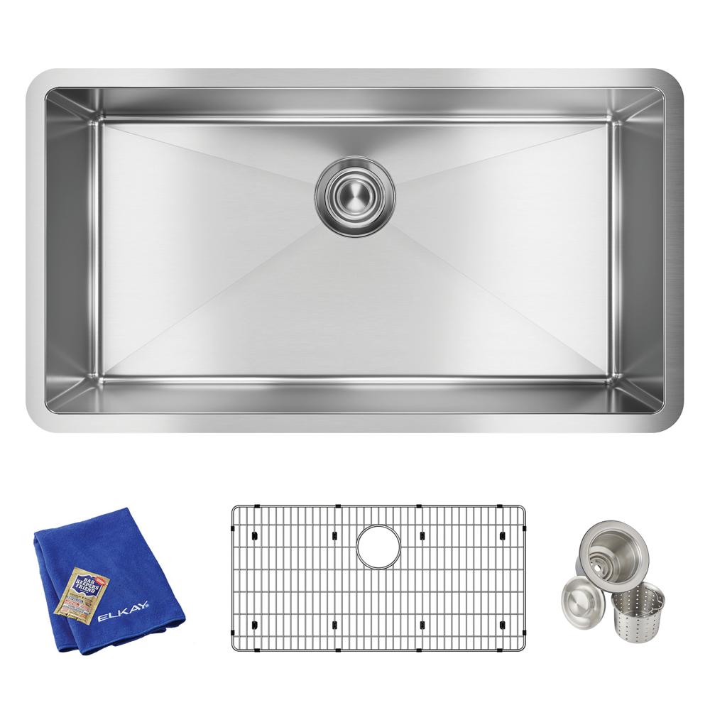 Elkay Crosstown 16 Gauge Stainless Steel 32-1/2" x 18" x 10" Single Bowl Undermount Sink Kit EFRU311610TC