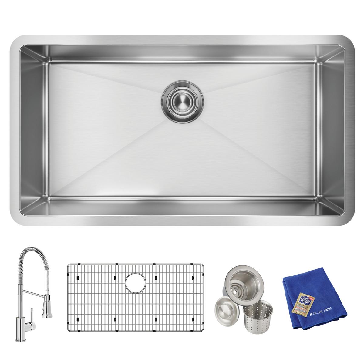 Elkay Crosstown 16 Gauge Stainless Steel 32-1/2" x 18" x 10" Single Bowl Undermount Sink Kit with Faucet EFRU311610TFC