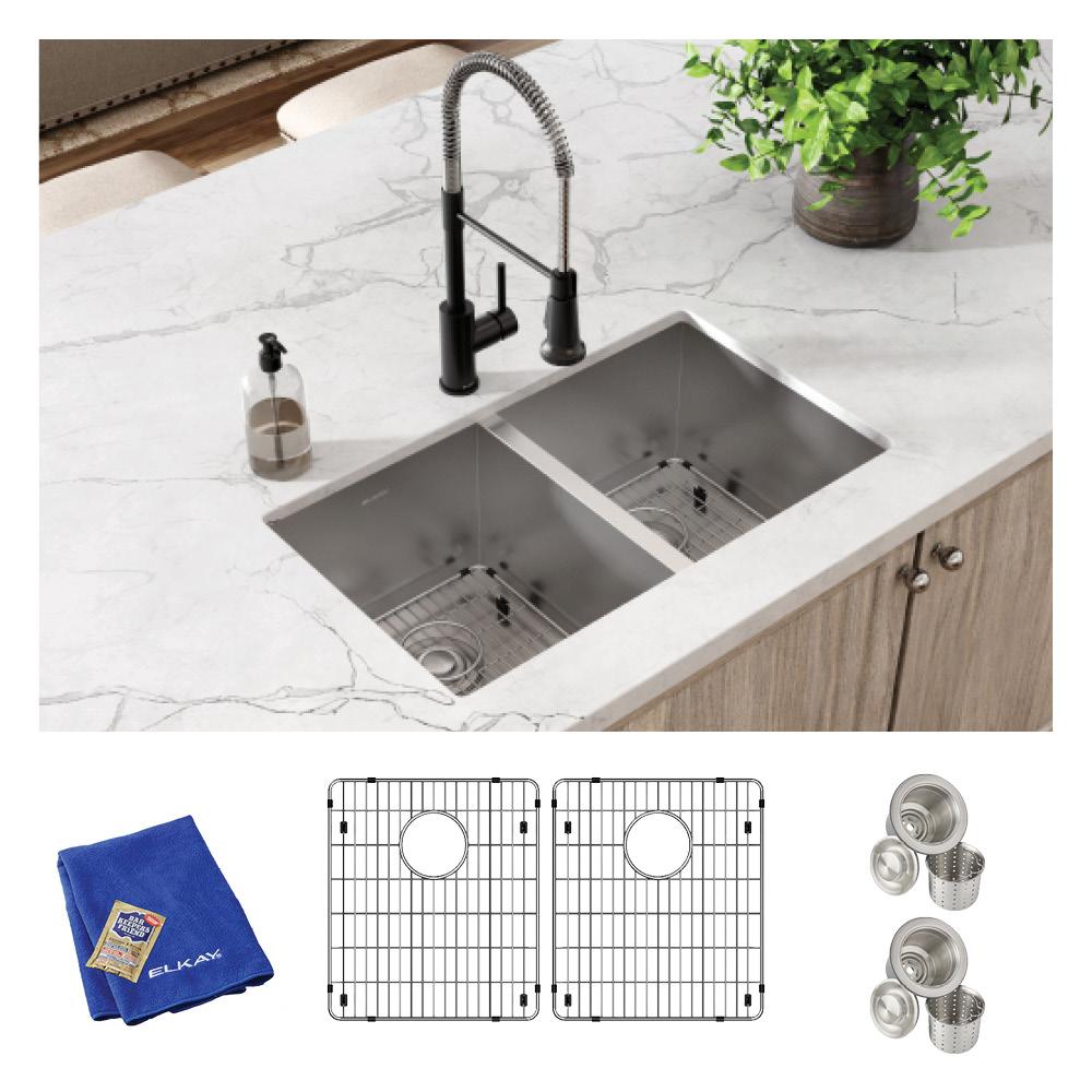 Elkay Crosstown 16 Gauge Stainless Steel 30-3/4" x 18-1/2" x 10" Equal Double Bowl Undermount Sink Kit EFRU311810TC