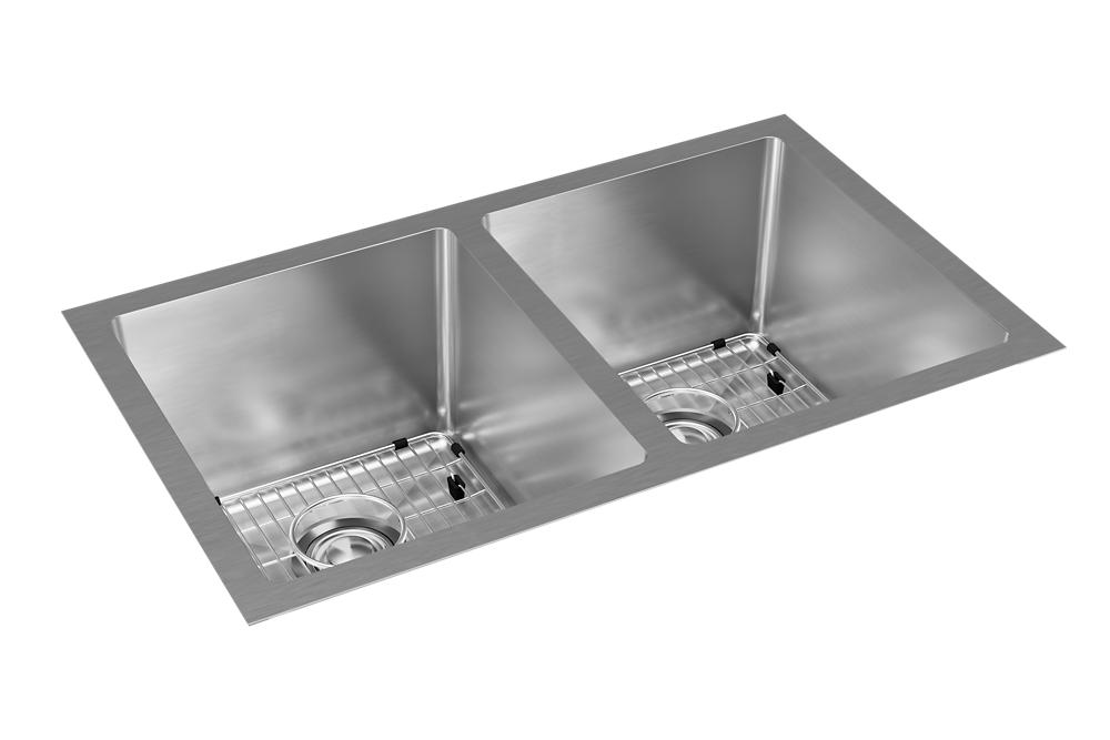 Elkay Crosstown 16 Gauge Stainless Steel 30-3/4" x 18-1/2" x 10" Equal Double Bowl Undermount Sink Kit EFRU311810TC