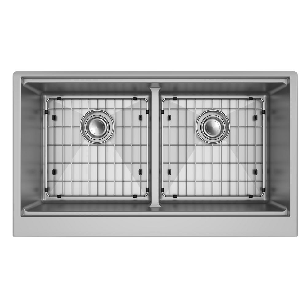 Elkay Crosstown 16 Gauge Workstation Stainless Steel 34-7/8" x 20-1/4" x 9-7/16" Equal Double Bowl Farmhouse Sink Kit with Aqua Divide EFRUFFA33179RW