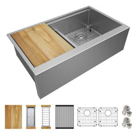 Elkay Crosstown 16 Gauge Workstation Stainless Steel 34-7/8" x 20-1/4" x 9-7/16" Equal Double Bowl Farmhouse Sink Kit with Aqua Divide EFRUFFA33179RW