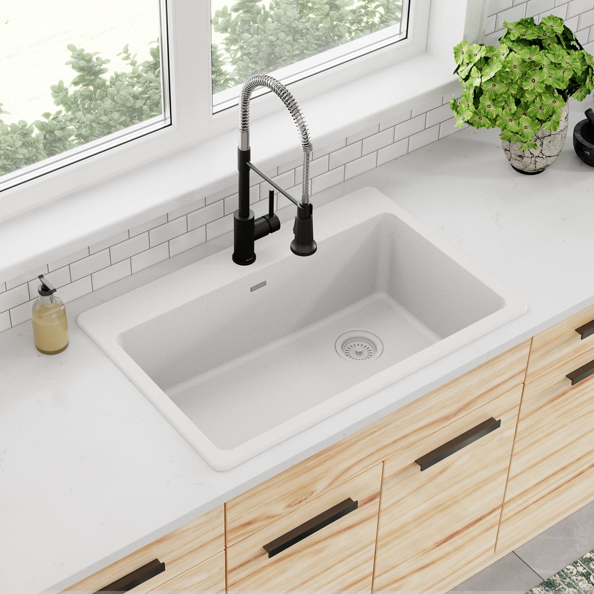 Elkay Quartz Classic 33" x 22" x 9-1/2", Single Bowl Drop-in Sink, White ELG13322WH0