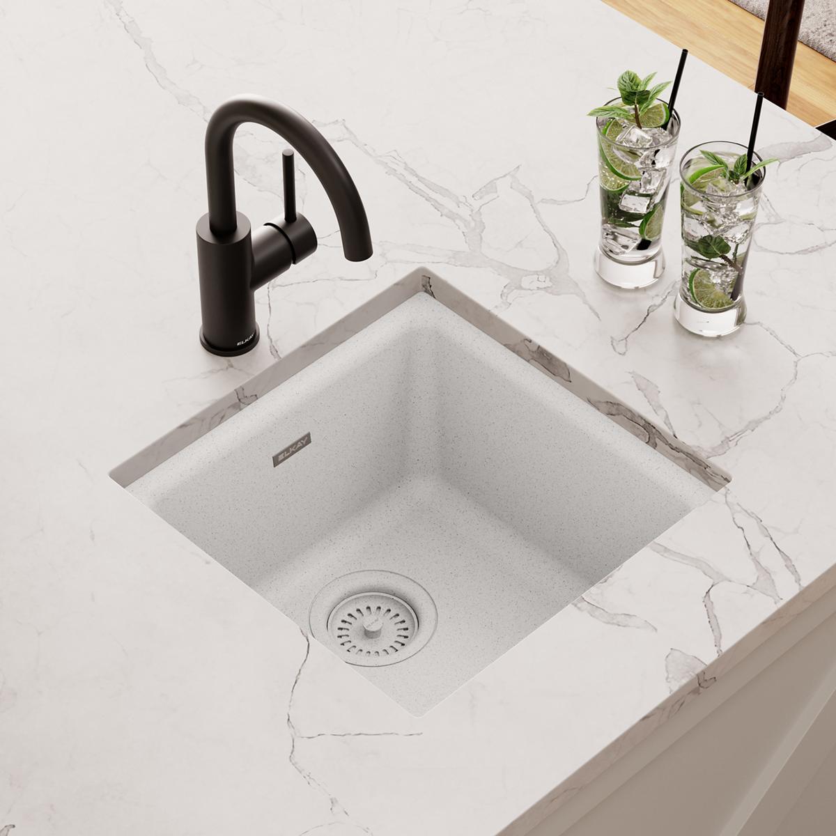 Elkay Quartz Classic 15-3/4" x 15-3/4" x 7-11/16", Single Bowl Dual Mount Bar Sink, White ELG1616WH0