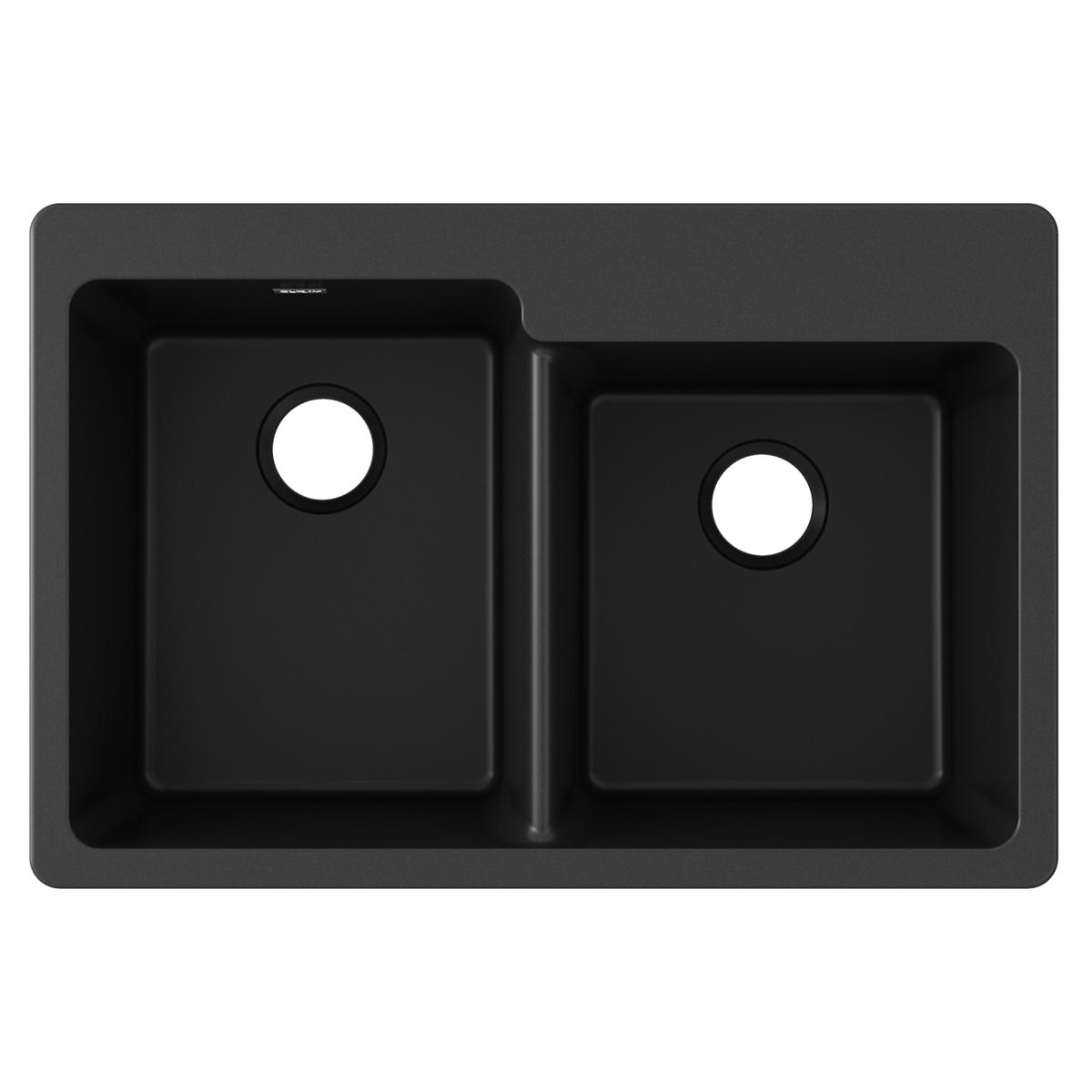 Elkay Quartz Classic 33" x 22" x 9-1/2", Offset Double Bowl Drop-in Sink, Black ELG250RBK0
