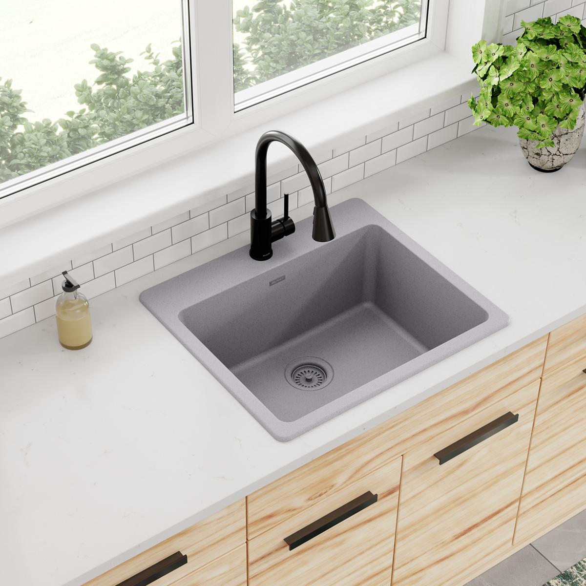 Elkay Quartz Classic 25" x 22" x 9-1/2", Single Bowl Drop-in Sink, Greystone ELG2522GS0