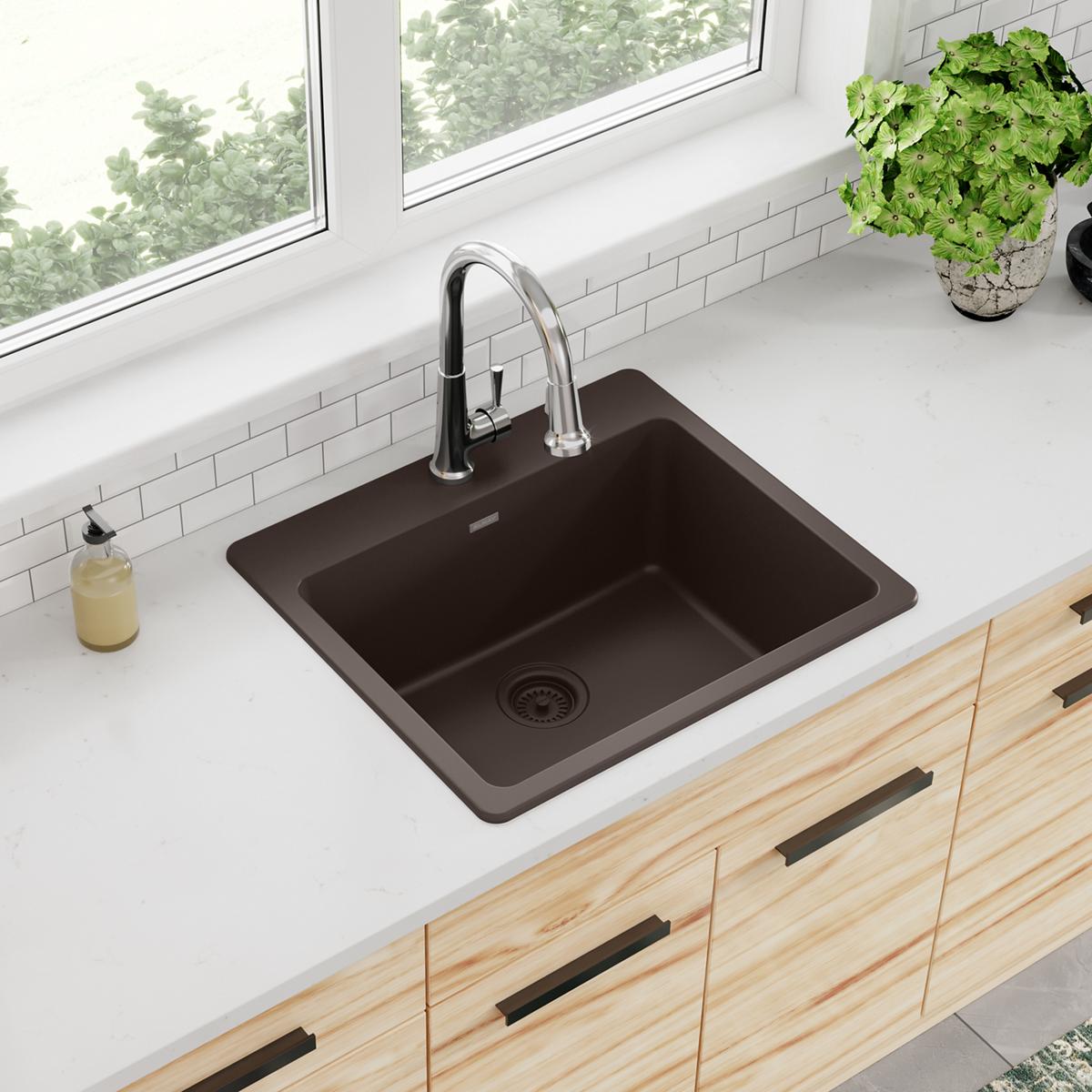 Elkay Quartz Classic 25" x 22" x 9-1/2", Single Bowl Drop-in Sink, Mocha ELG2522MC0