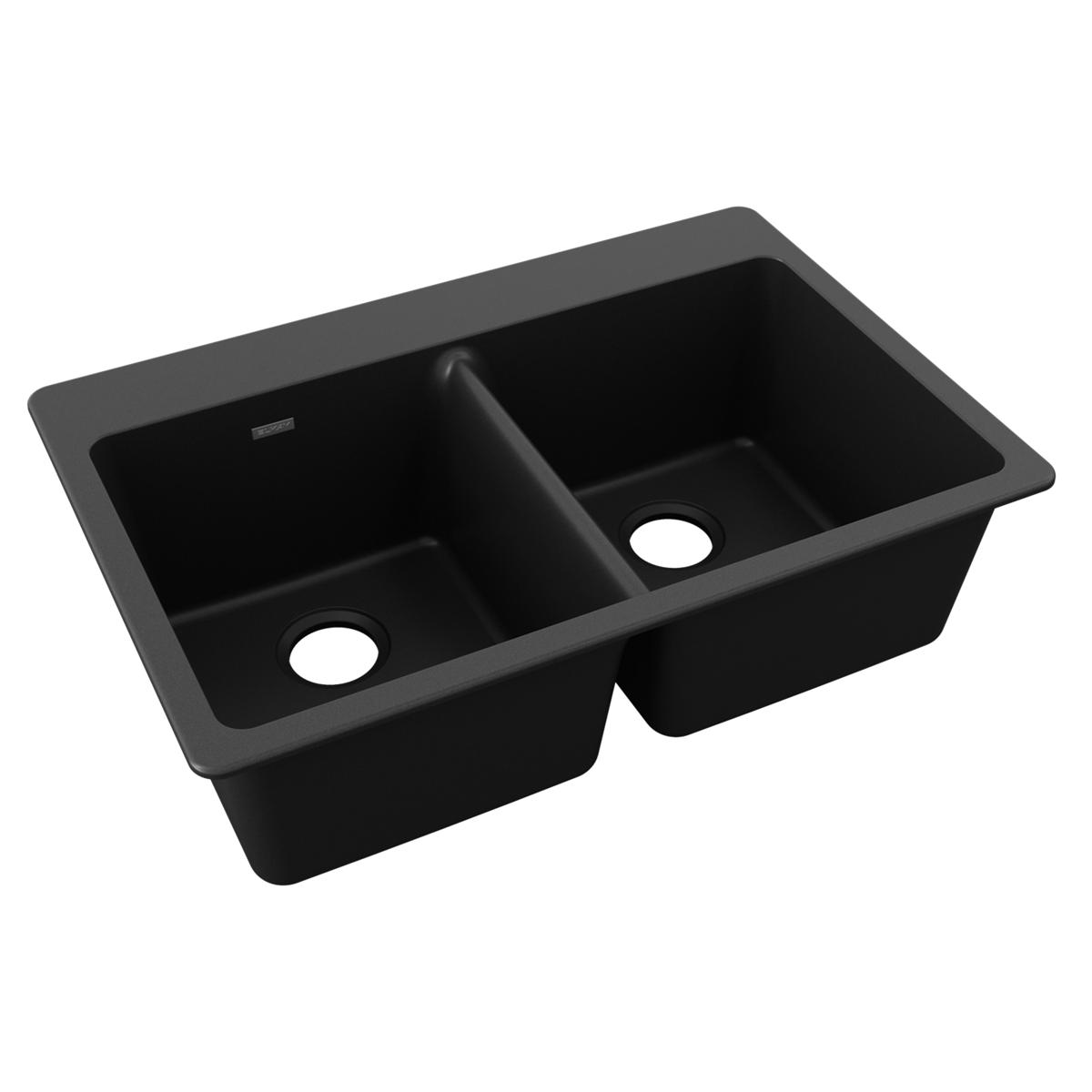 Elkay Quartz Classic 33" x 22" x 9-1/2", Equal Double Bowl Drop-in Sink, Black ELG3322BK0