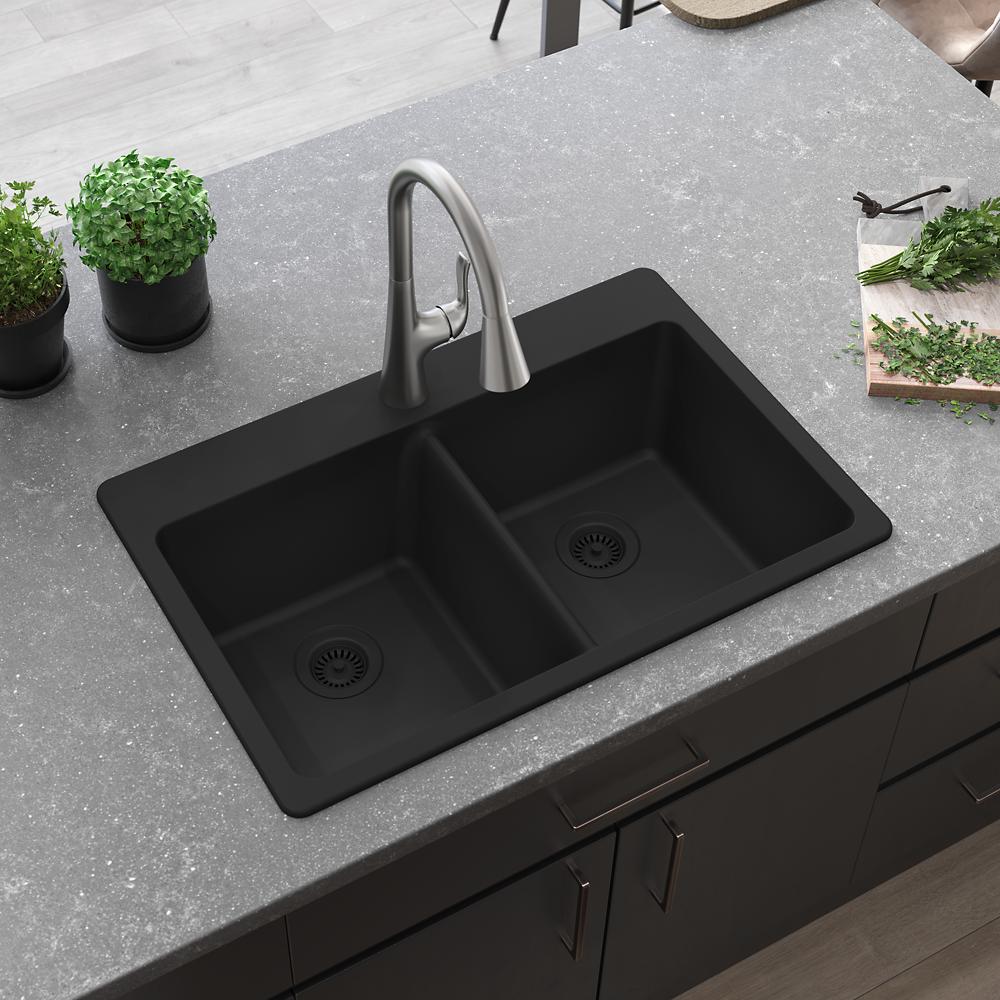Elkay Quartz Classic 33" x 22" x 9-1/2" Double Bowl Drop-in Sink Matte Black ELG3322MB0
