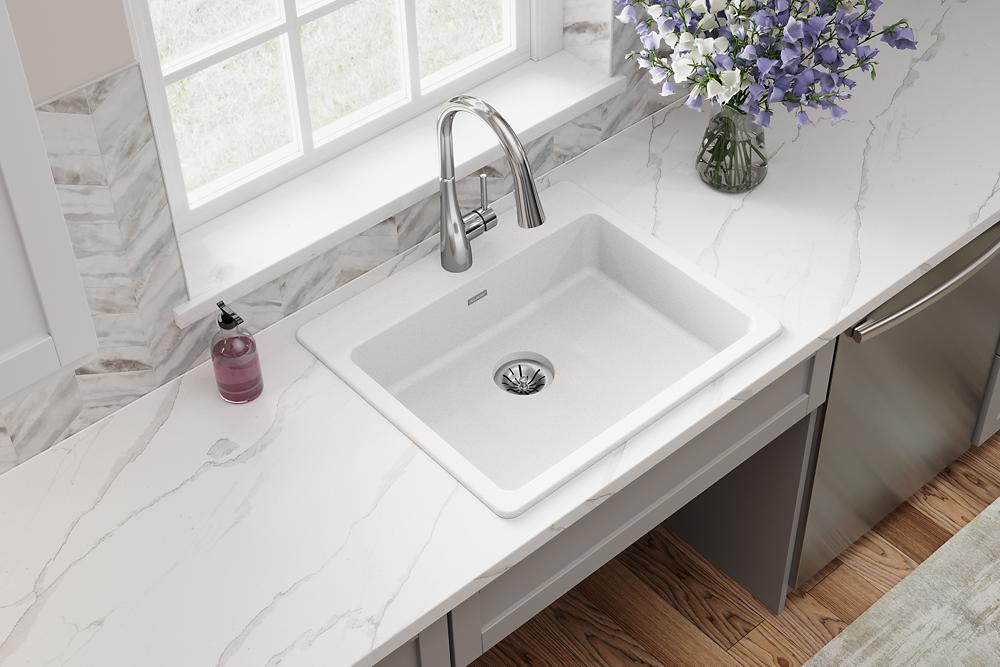 Elkay Quartz Classic 25" x 22" x 5-1/2" Single Bowl Drop-in ADA Sink with Perfect Drain White ELGAD2522PDWH0
