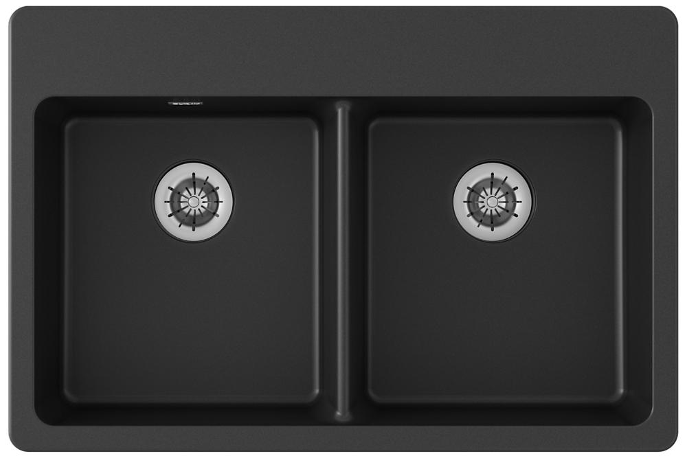 Elkay Quartz Classic 33" x 22" x 5-1/2" Double Bowl Drop-in ADA Sink with Perfect Drain Black ELGAD3322PDBK0