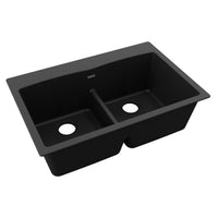 Elkay Quartz Classic 33" x 22" x 10", Equal Double Bowl Drop-in Sink with Aqua Divide, Black ELGDLB3322BK0