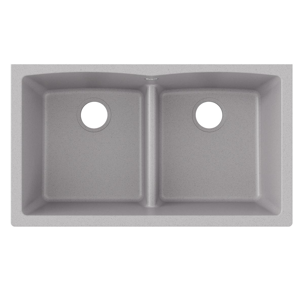 Elkay Quartz Classic 33" x 19" x 10", Equal Double Bowl Undermount Sink with Aqua Divide, Greystone ELGDULB3322GS0