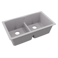 Elkay Quartz Classic 33" x 19" x 10", Equal Double Bowl Undermount Sink with Aqua Divide, Greystone ELGDULB3322GS0