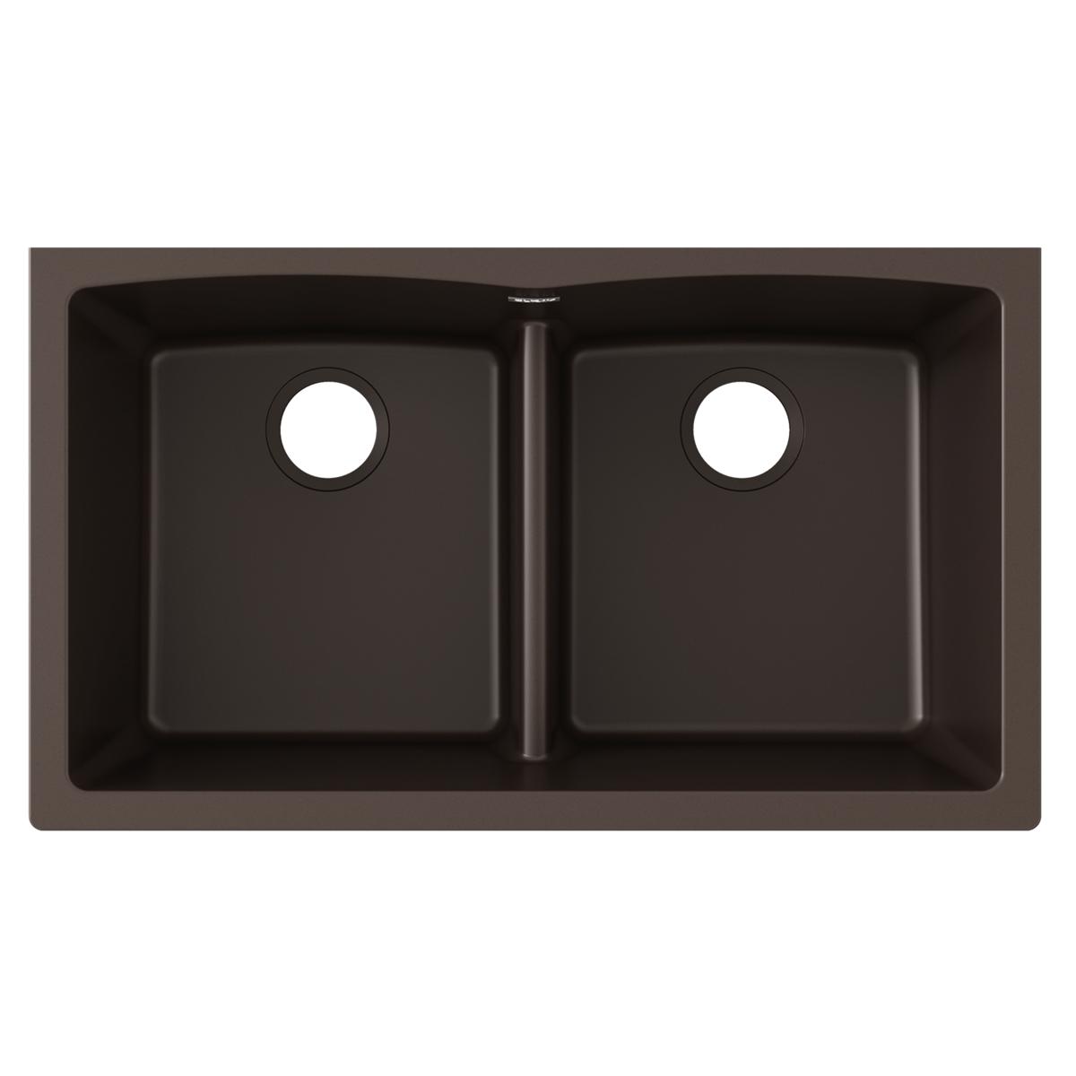 Elkay Quartz Classic 33" x 19" x 10", Equal Double Bowl Undermount Sink with Aqua Divide, Mocha ELGDULB3322MC0