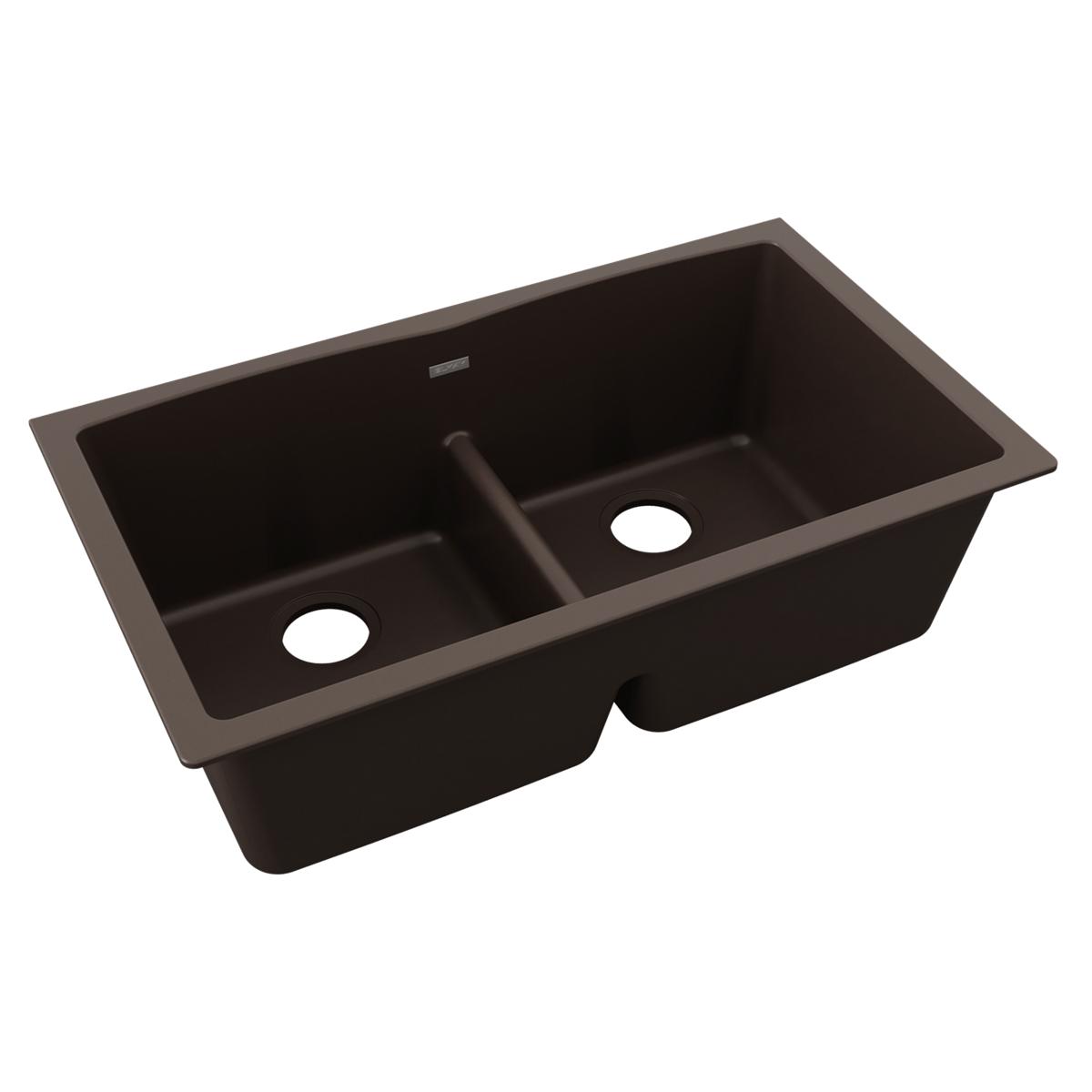 Elkay Quartz Classic 33" x 19" x 10", Equal Double Bowl Undermount Sink with Aqua Divide, Mocha ELGDULB3322MC0
