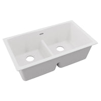 Elkay Quartz Classic 33" x 19" x 10", Equal Double Bowl Undermount Sink with Aqua Divide, White ELGDULB3322WH0