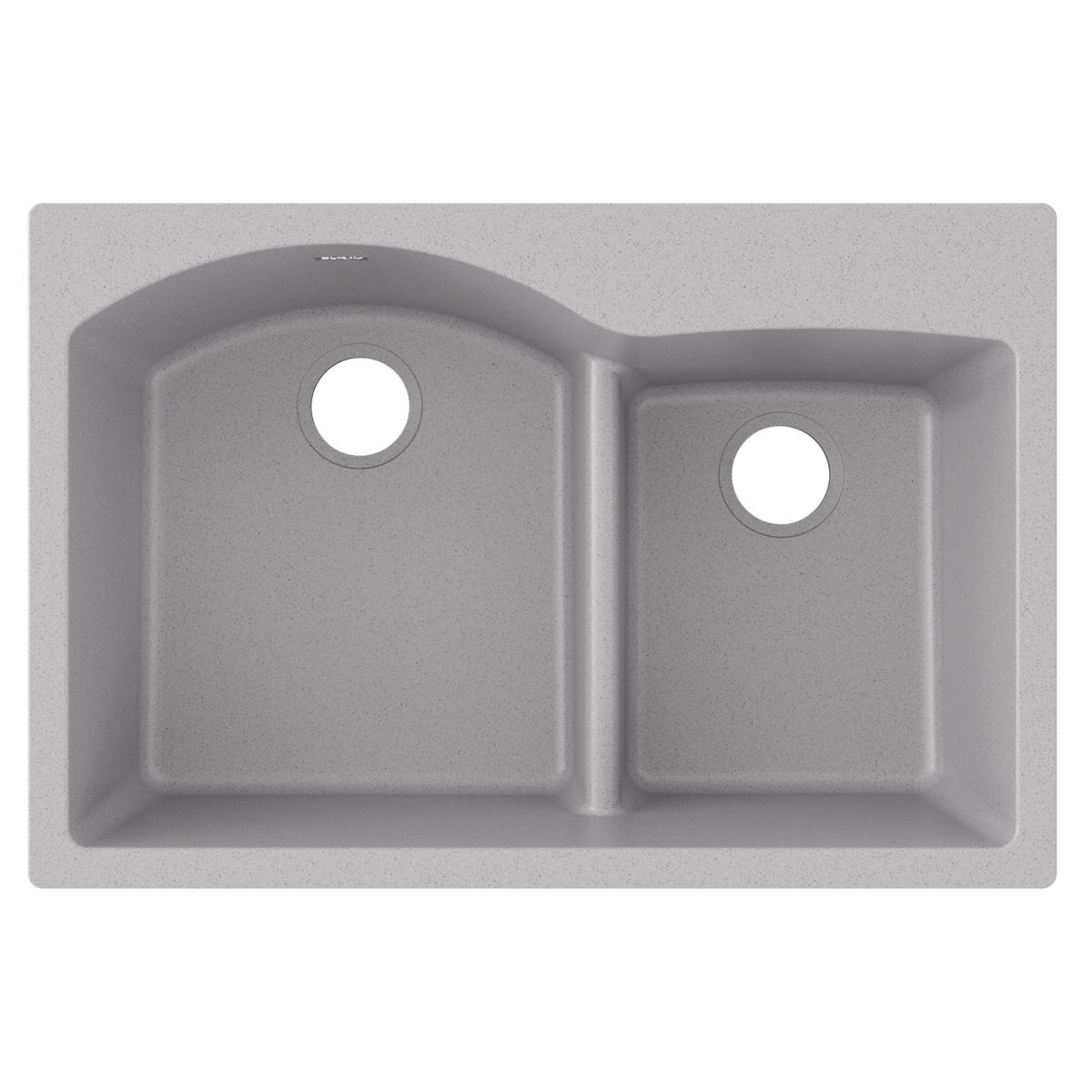 Elkay Quartz Classic 33" x 22" x 10", Offset 60/40 Double Bowl Drop-in Sink with Aqua Divide, Greystone ELGH3322RGS0