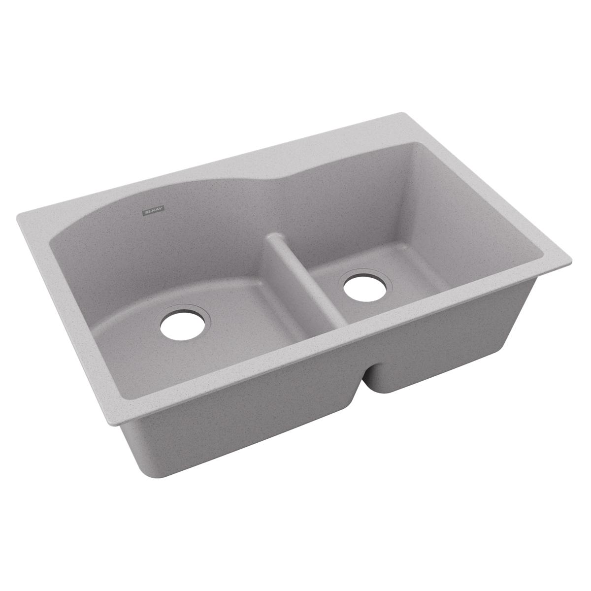 Elkay Quartz Classic 33" x 22" x 10", Offset 60/40 Double Bowl Drop-in Sink with Aqua Divide, Greystone ELGH3322RGS0