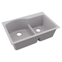 Elkay Quartz Classic 33" x 22" x 10", Offset 60/40 Double Bowl Drop-in Sink with Aqua Divide, Greystone ELGH3322RGS0