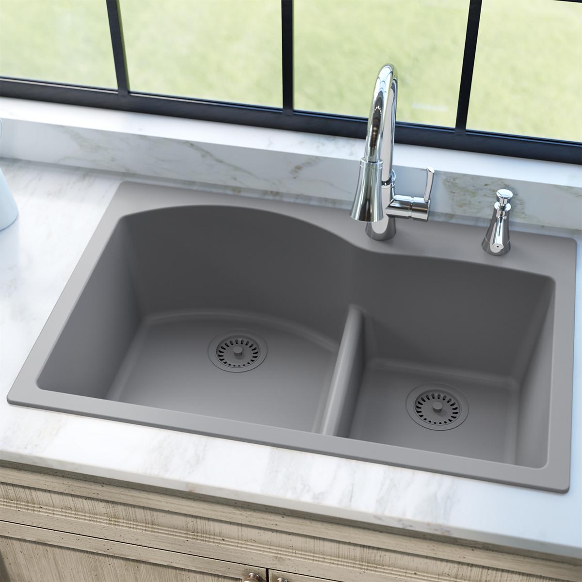 Elkay Polymer 3-1/2" Disposer Flange with Removable Basket Strainer and Rubber Stopper Greystone LKQD35GS