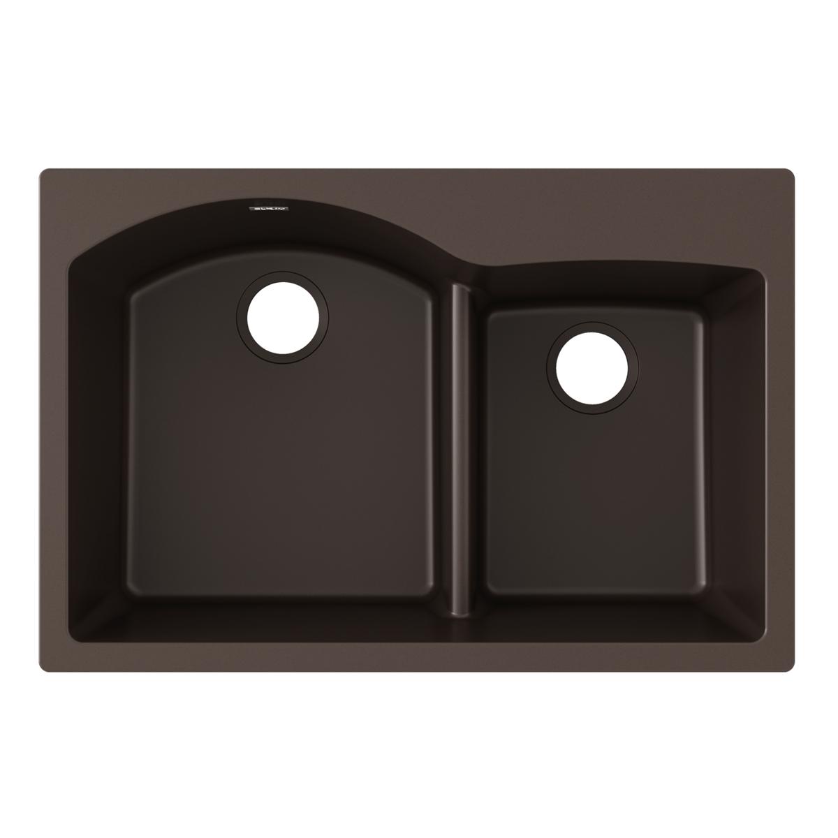 Elkay Quartz Classic 33" x 22" x 10", Offset 60/40 Double Bowl Drop-in Sink with Aqua Divide, Mocha ELGH3322RMC0