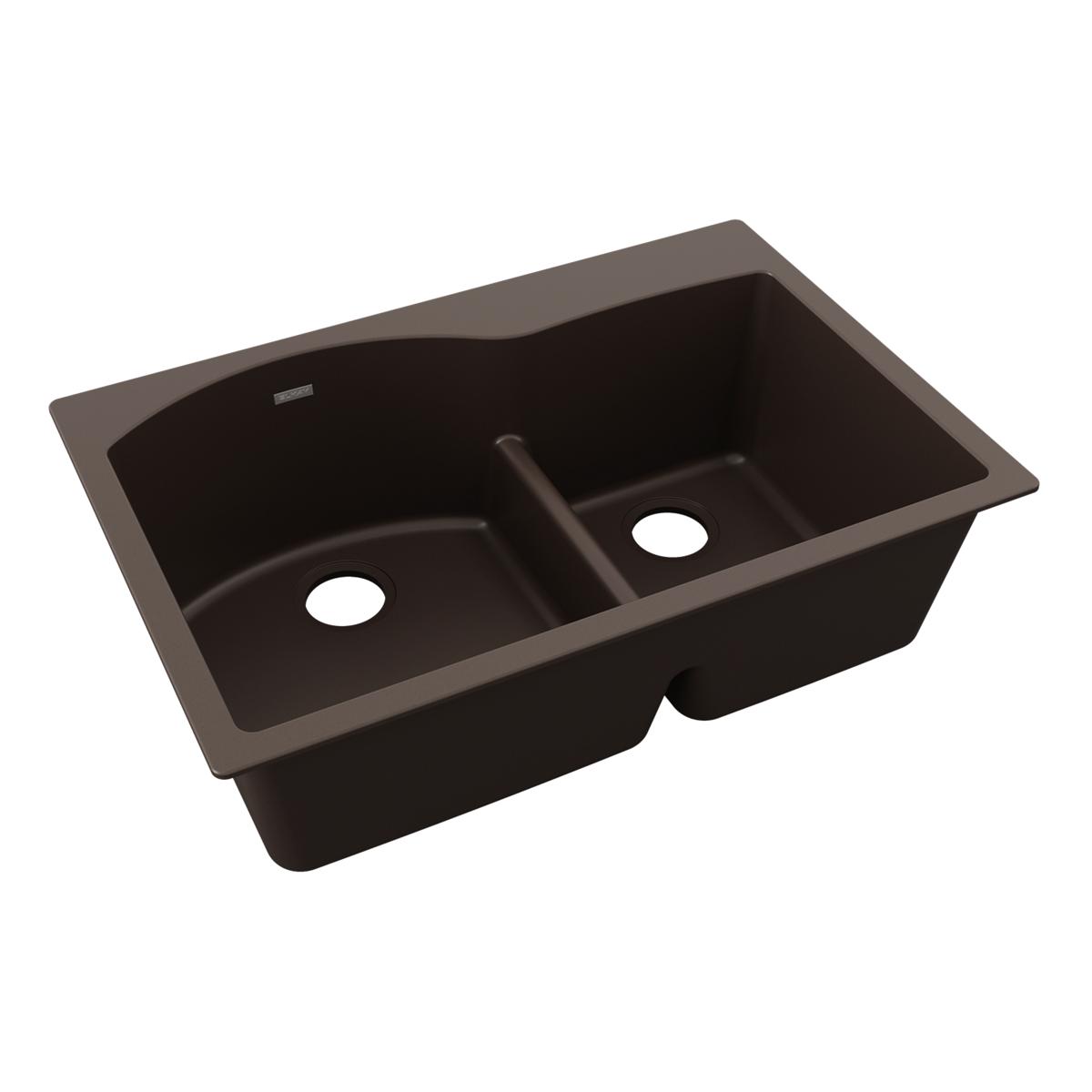 Elkay Quartz Classic 33" x 22" x 10", Offset 60/40 Double Bowl Drop-in Sink with Aqua Divide, Mocha ELGH3322RMC0