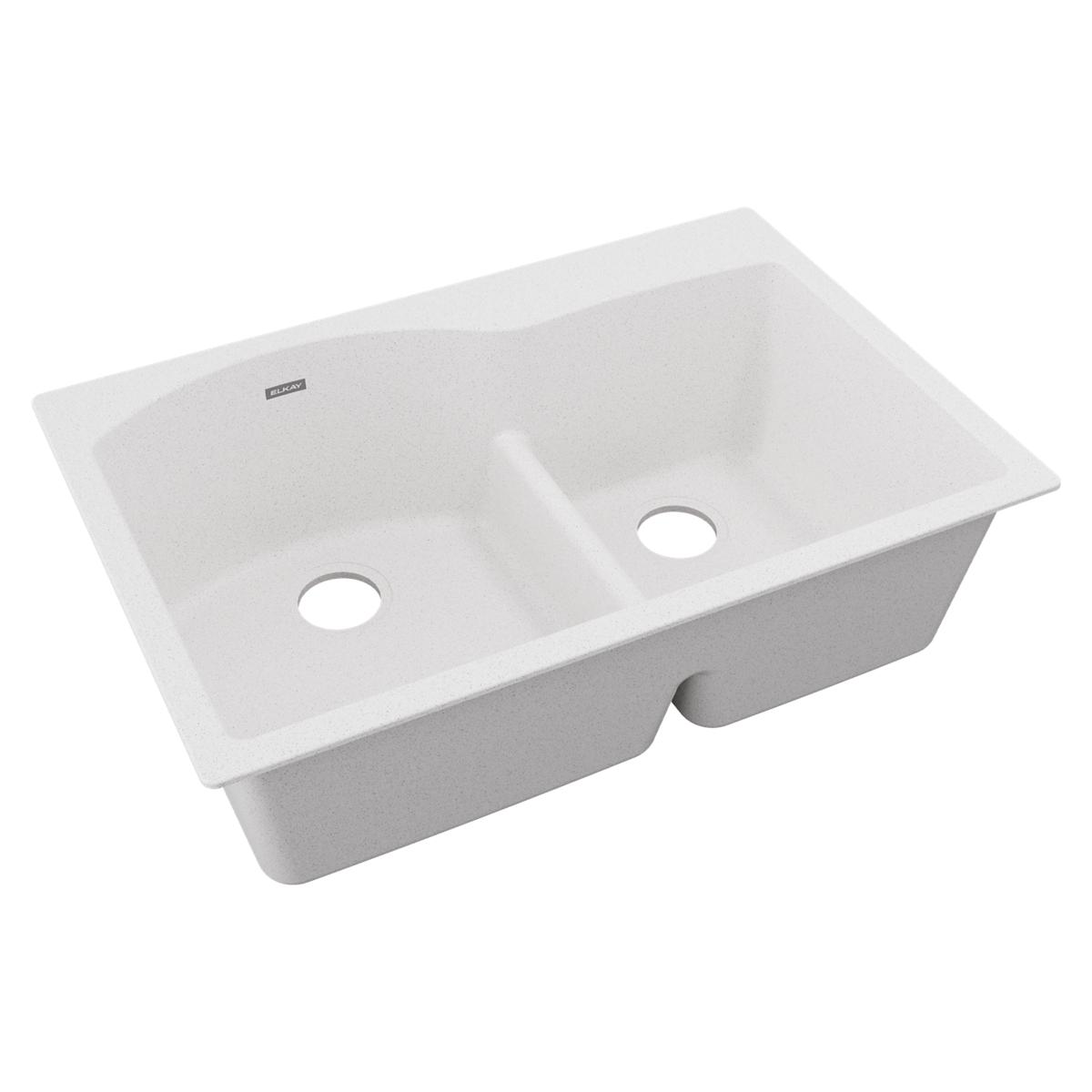 Elkay Quartz Classic 33" x 22" x 10", Offset 60/40 Double Bowl Drop-in Sink with Aqua Divide, White ELGH3322RWH0