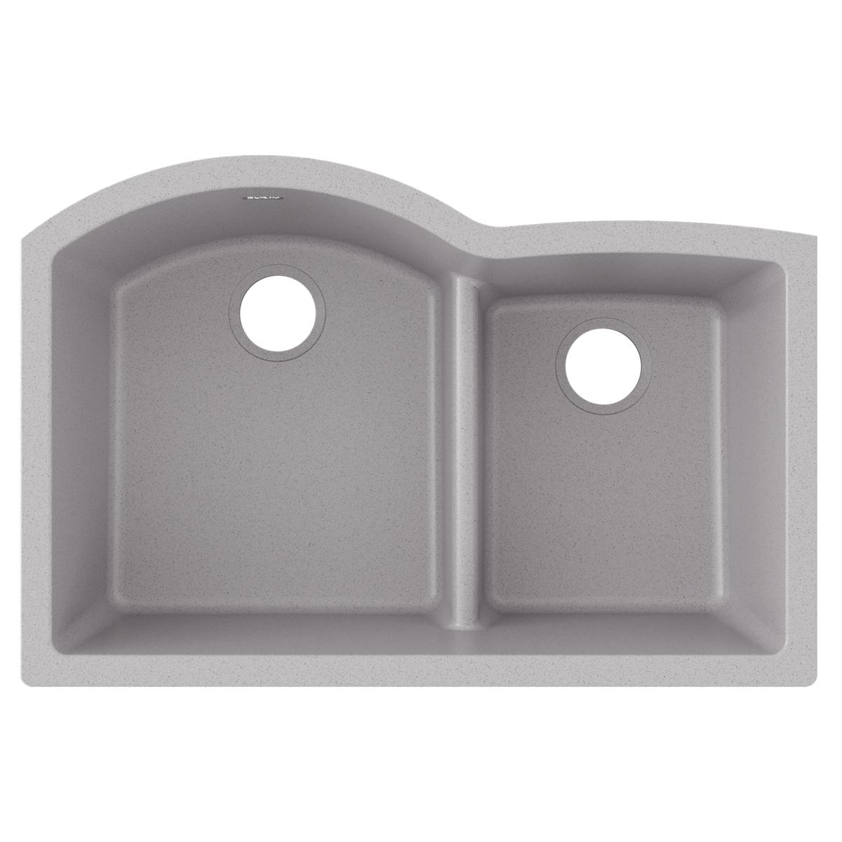 Elkay Quartz Classic 33" x 22" x 10", Offset 60/40 Double Bowl Undermount Sink with Aqua Divide, Greystone ELGHU3322RGS0