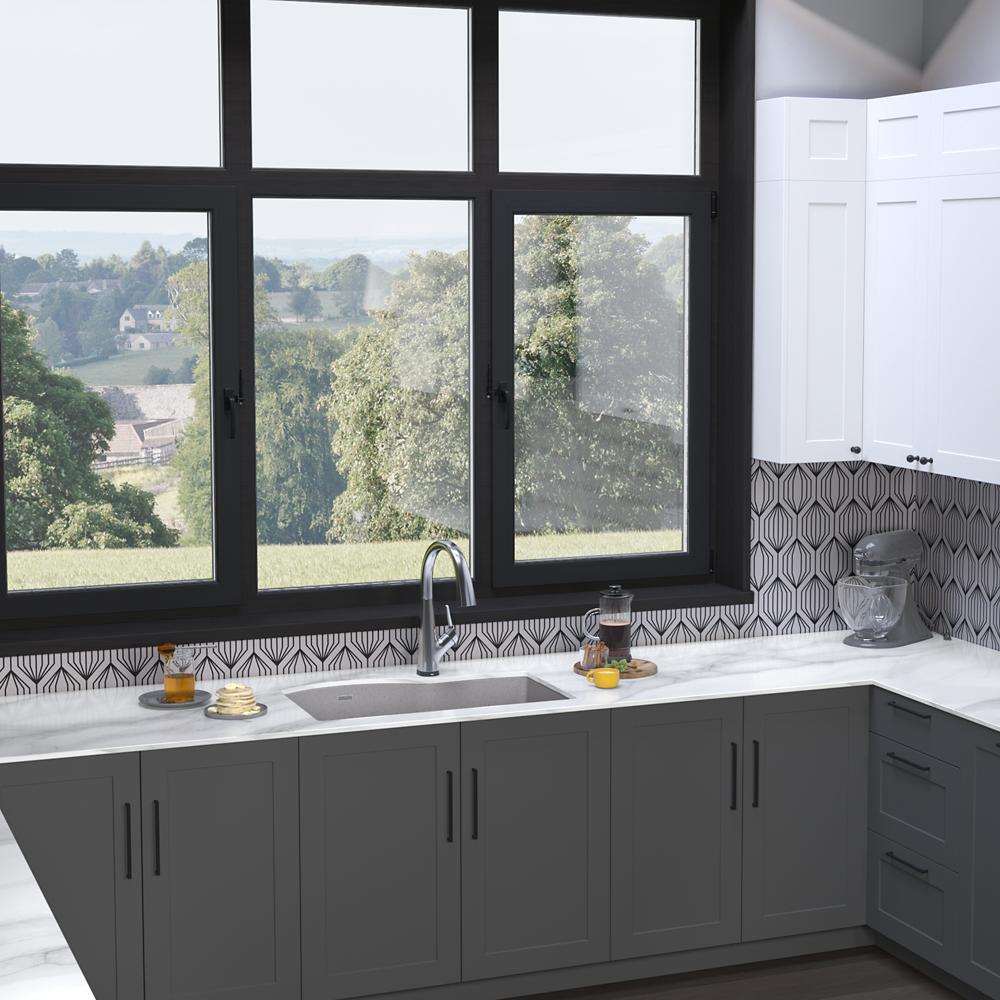 Elkay Quartz Classic 33" x 22" x 10" Offset 60/40 Double Bowl Undermount Sink Kit with Filtered Faucet with Aqua Divide Greystone ELGHU3322RGSFLC
