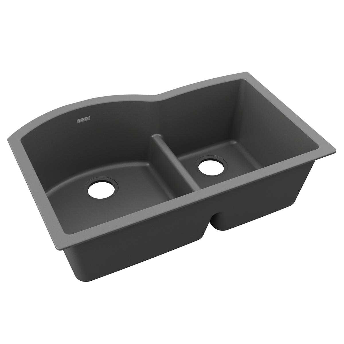 Elkay Quartz Classic 33" x 22" x 10", Offset 60/40 Double Bowl Undermount Sink with Aqua Divide, Dusk Gray ELGHU3322RGY0