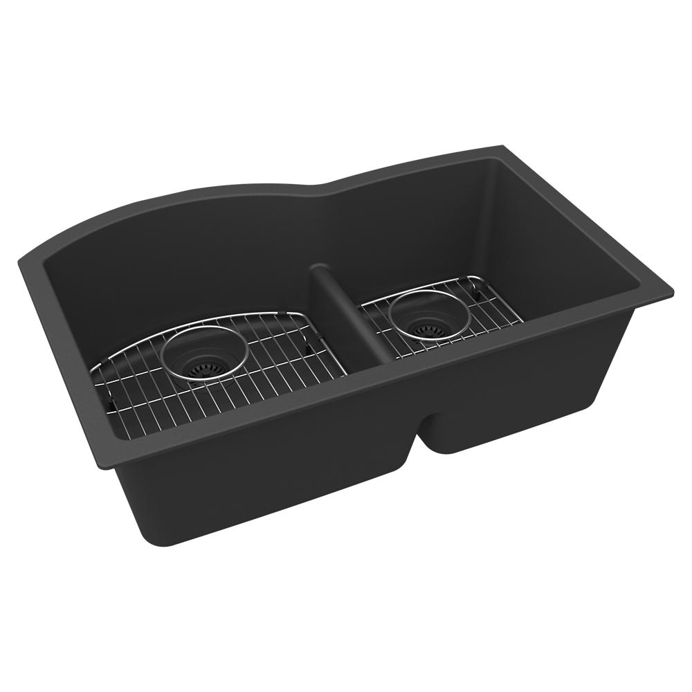Elkay Quartz Classic 33" x 22" x 10" Offset 60/40 Double Bowl Undermount Sink Kit with Aqua Divide Matte Black ELGHU3322RMB0C