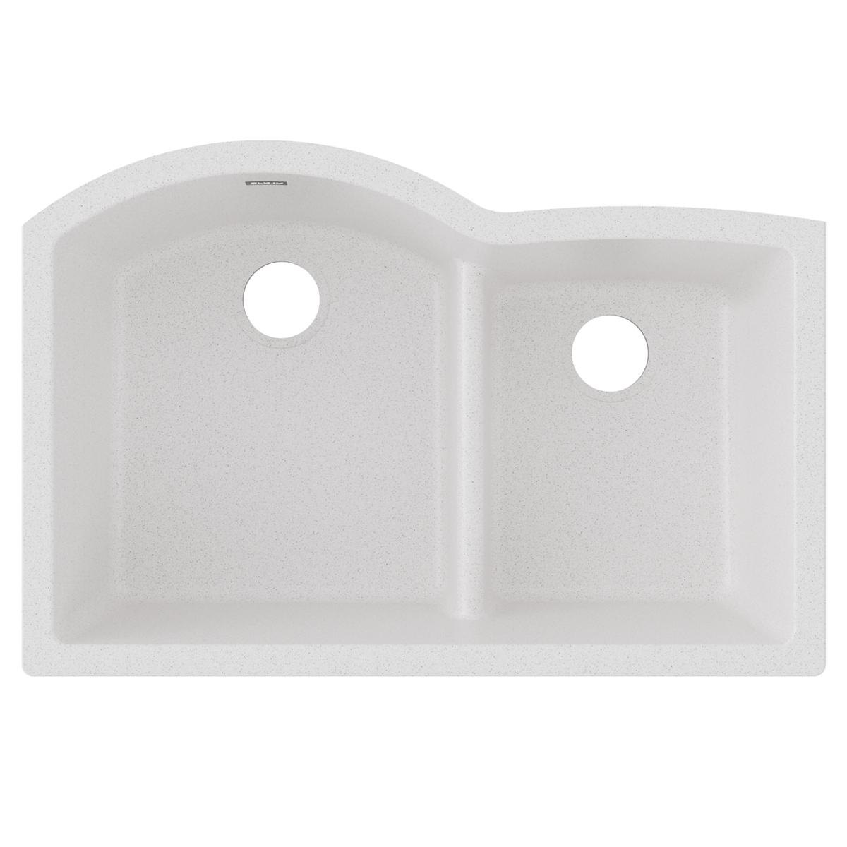 Elkay Quartz Classic 33" x 22" x 10", Offset 60/40 Double Bowl Undermount Sink with Aqua Divide, White ELGHU3322RWH0
