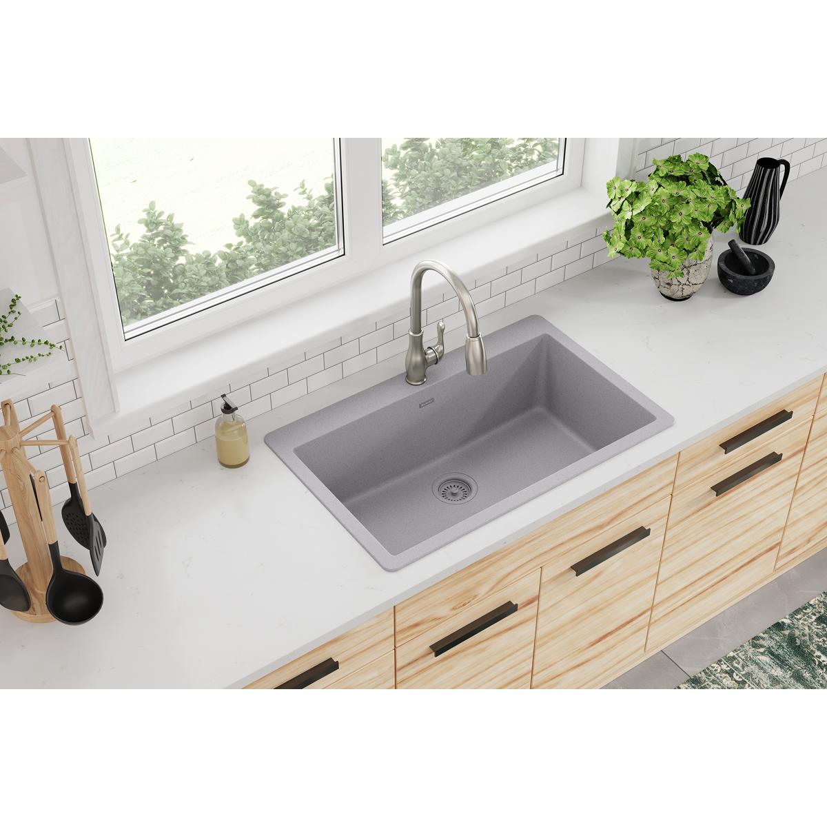 Elkay Quartz Classic 33" x 20-7/8" x 9-7/16", Single Bowl Drop-in Sink, Greystone ELGR13322GS0