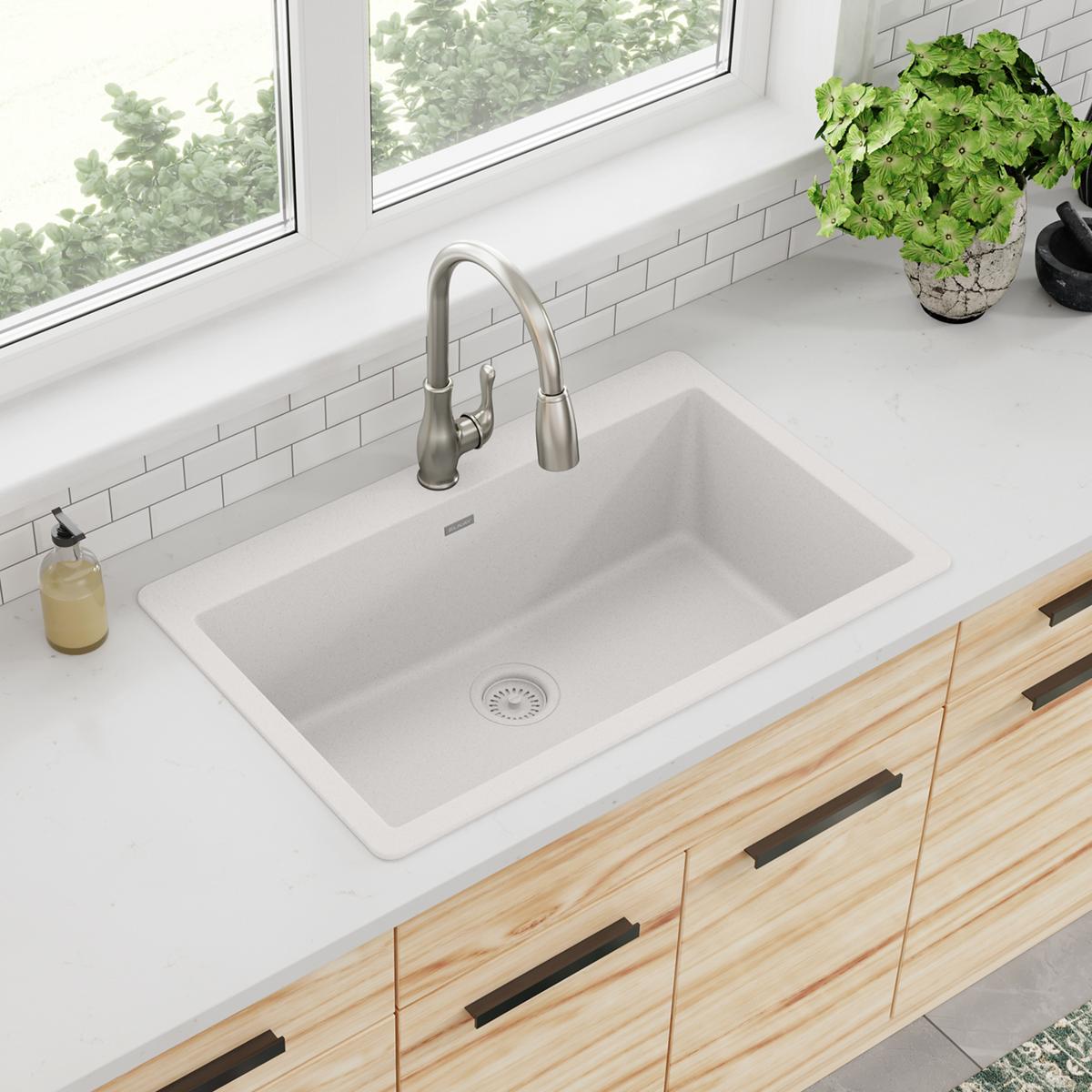 Elkay Quartz Classic 33" x 20-7/8" x 9-7/16", Single Bowl Drop-in Sink, White ELGR13322WH0